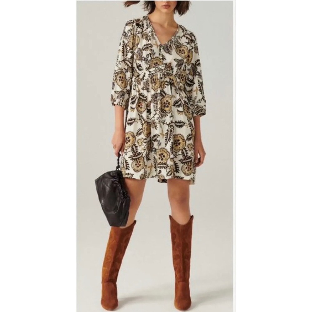 BA&SH Volver mini dress Size XS Ecru Paisley Cream